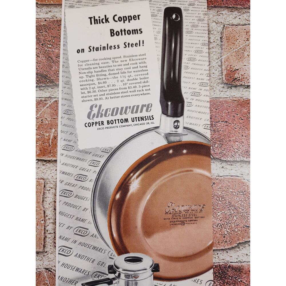 1950 Ekco Electroware Copper Bottom Utensils‎ Pans Pots Kitchen Vtg Print Ad